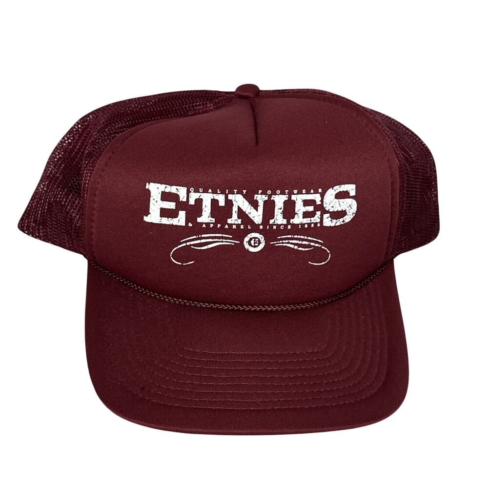 Etnies Footwear and Apparel Trucker Hat Mesh Snapback Burgundy Cap Vintage ￼